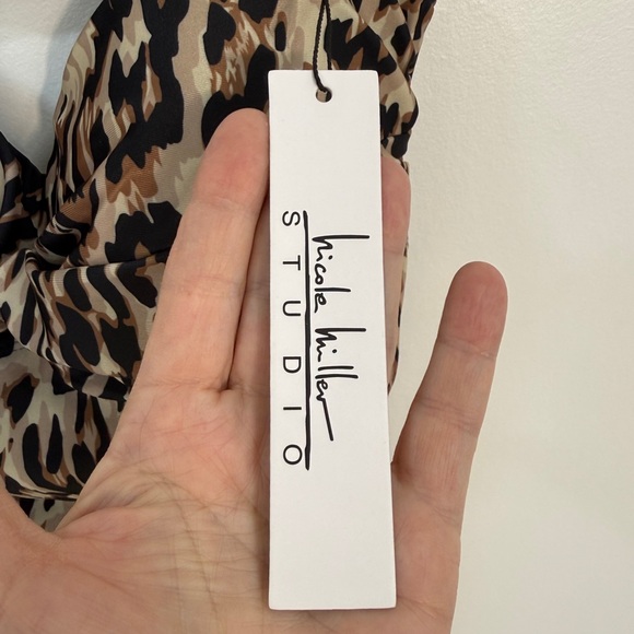 Nicole Miller Leopard Print One-Piece Swimsuit in Tan and Black - Picture 3 of 12